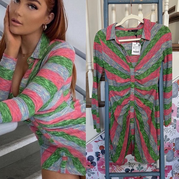 Zara Dresses & Skirts - Zara Striped Ruched Dress NWT